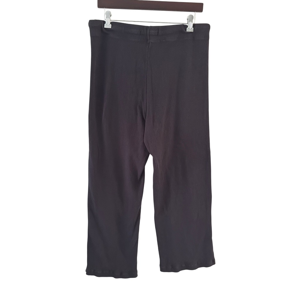 AMO Women Large Ribbed Cotton Lounge Pants Dark Faded Drawstring Made in USA